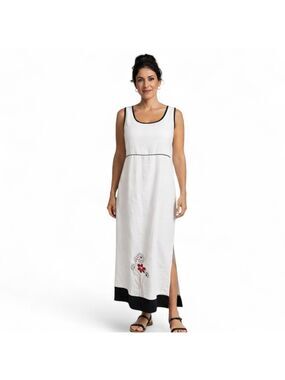 Norton McNaughton Cabana White Black Linen Dress M NWT